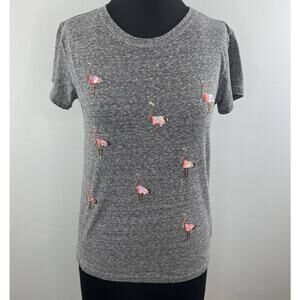 J Crew FLAMINGO Gray Short Sleeve Cotton Blend Embellished T-Shirt M Medium RARE